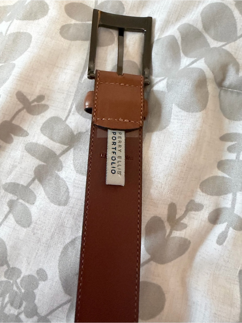 Perry Ellis Brown Leather Belt with Silver Buckle